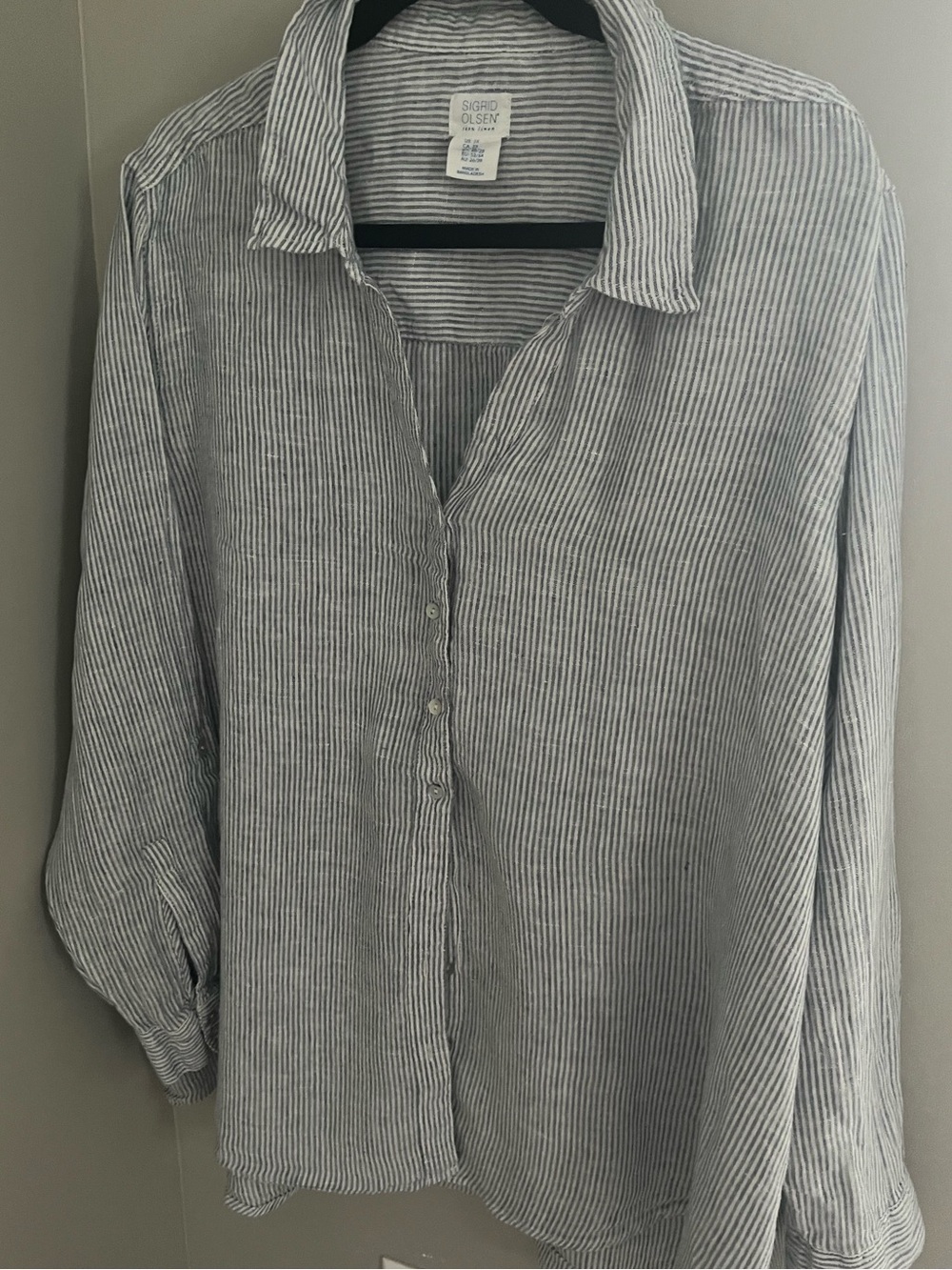 Sigrid Olsen Linen Pinstripe Shirt — Gray & White 3XL